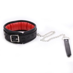 black binding red lined neck collar